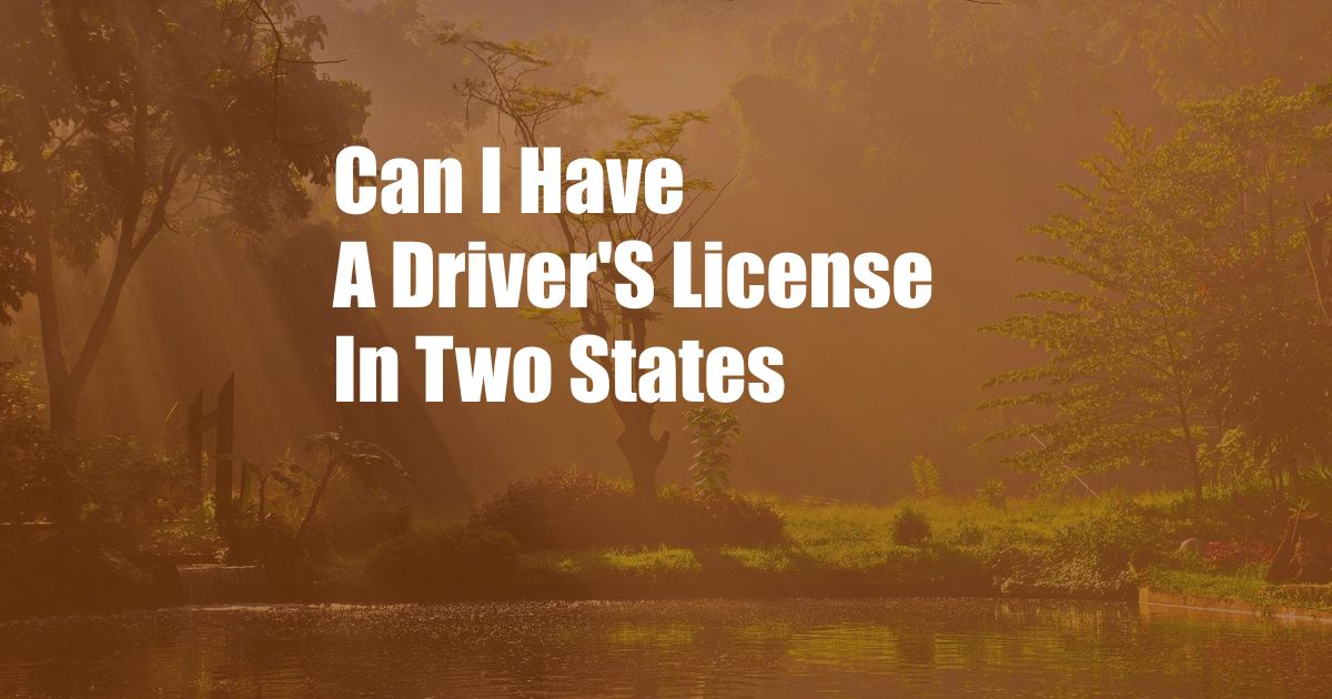 Can I Have A Driver'S License In Two States