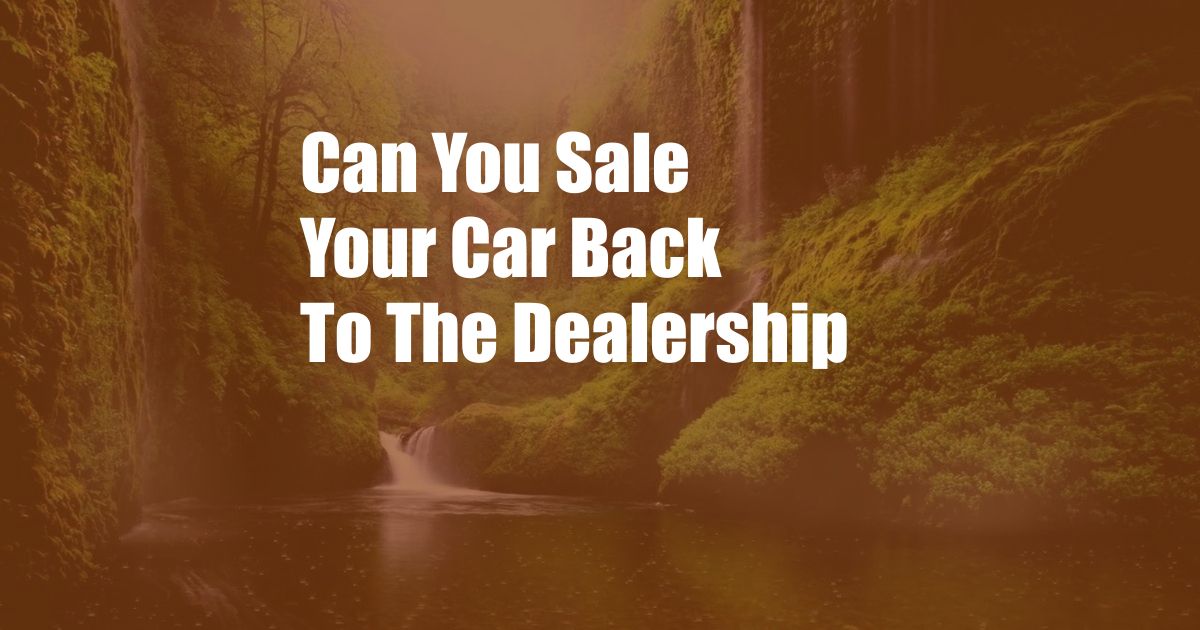 Can You Sale Your Car Back To The Dealership