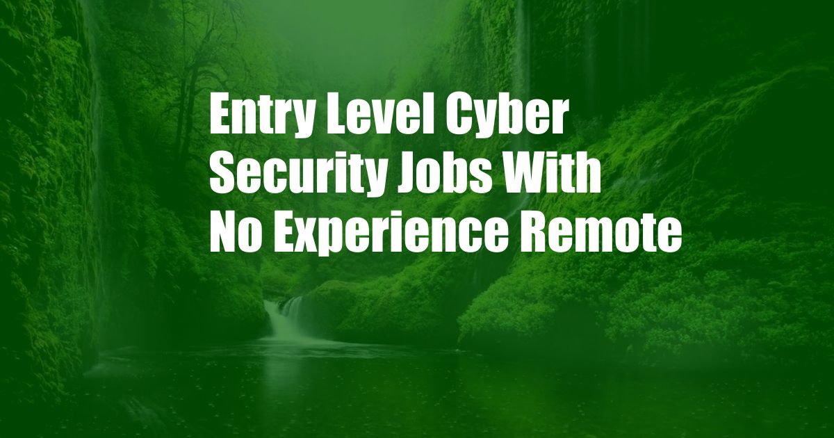 Entry Level Cyber Security Jobs With No Experience Remote