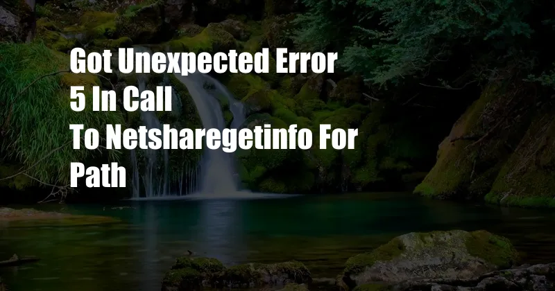 Got Unexpected Error 5 In Call To Netsharegetinfo For Path