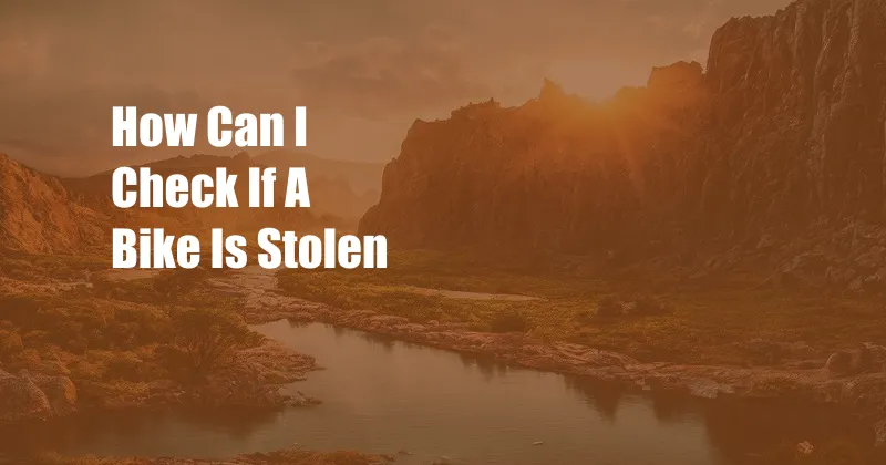 How Can I Check If A Bike Is Stolen