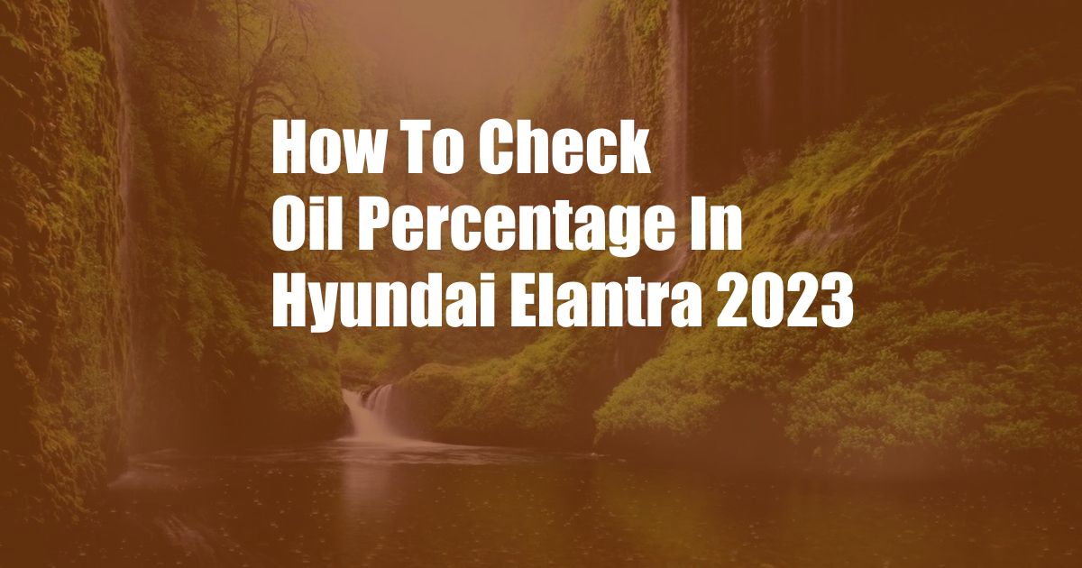 How To Check Oil Percentage In Hyundai Elantra 2023