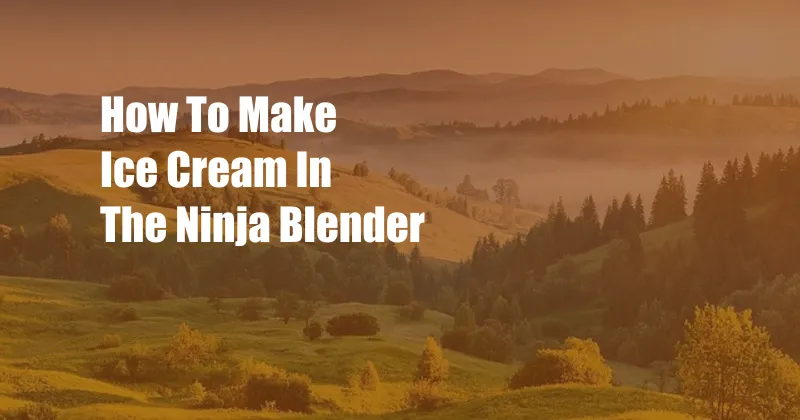 How To Make Ice Cream In The Ninja Blender