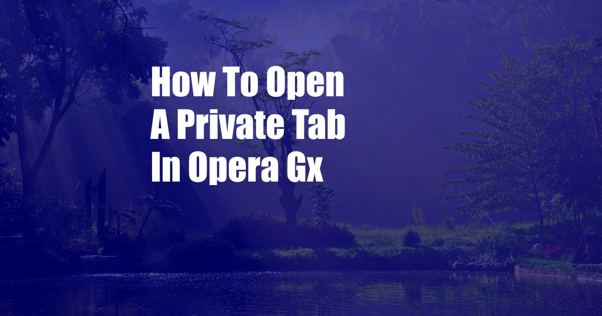 How To Open A Private Tab In Opera Gx