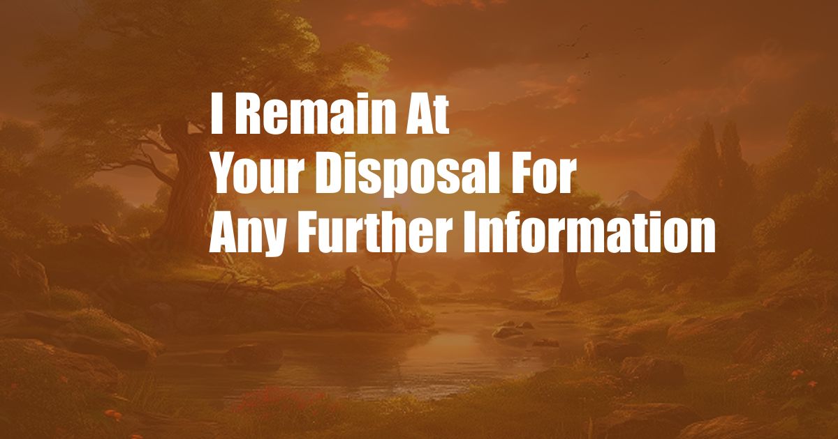 I Remain At Your Disposal For Any Further Information