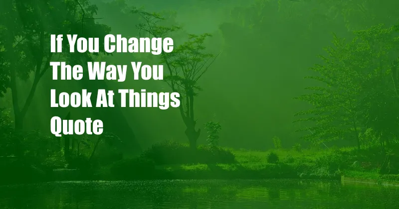 If You Change The Way You Look At Things Quote