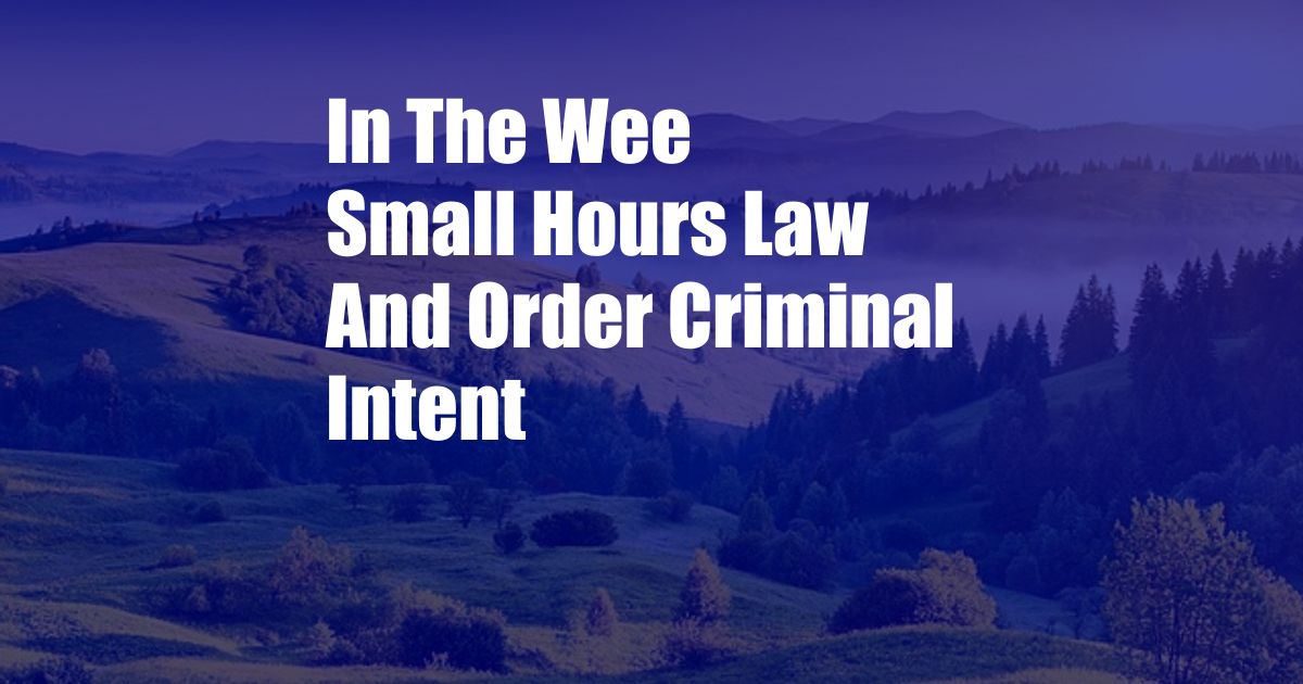 In The Wee Small Hours Law And Order Criminal Intent