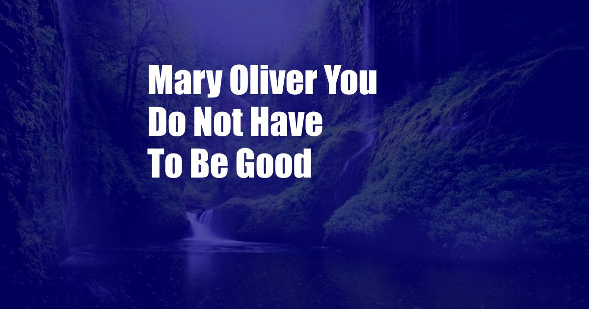 Mary Oliver You Do Not Have To Be Good