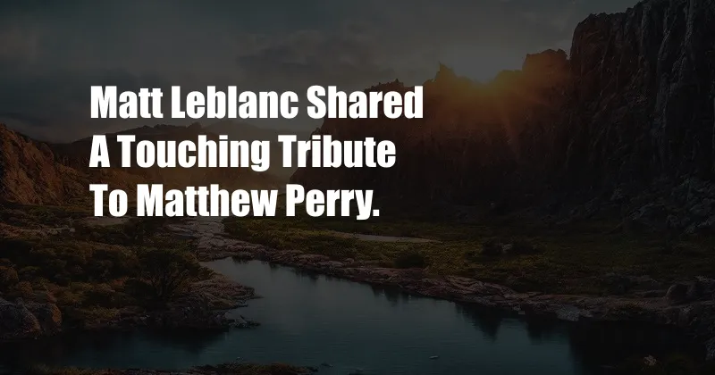 Matt Leblanc Shared A Touching Tribute To Matthew Perry.