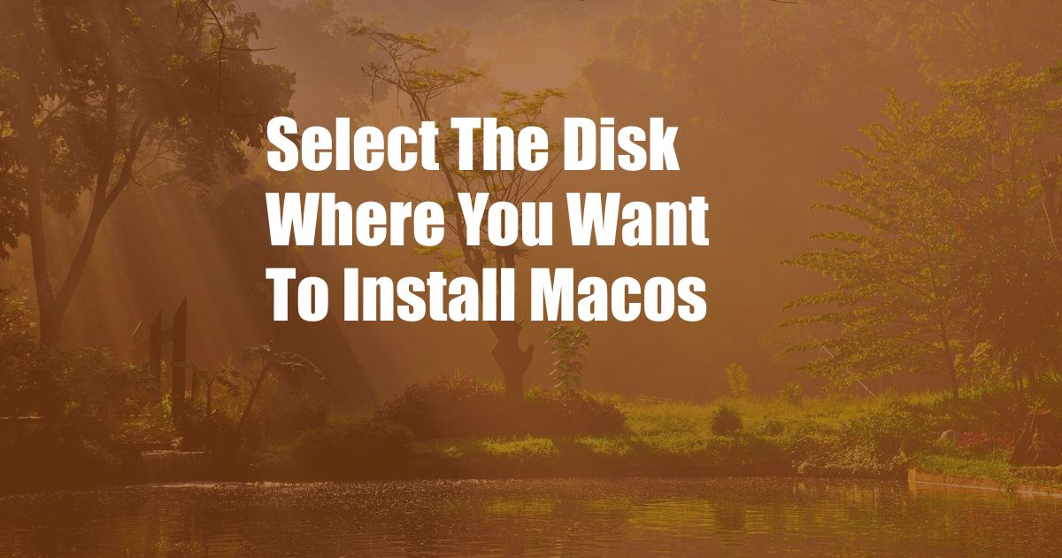 Select The Disk Where You Want To Install Macos