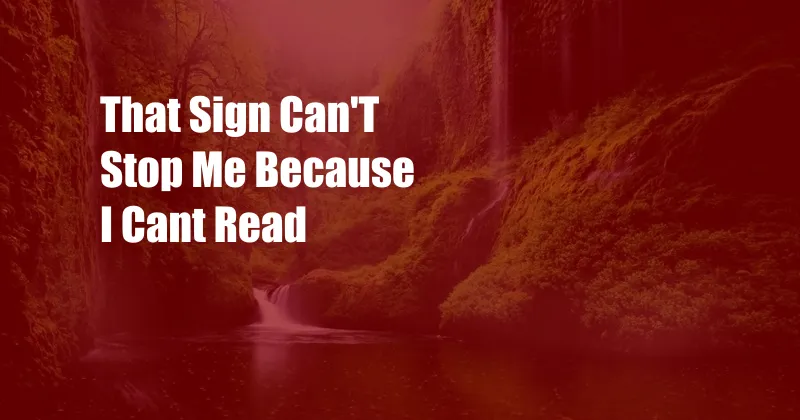 That Sign Can'T Stop Me Because I Cant Read