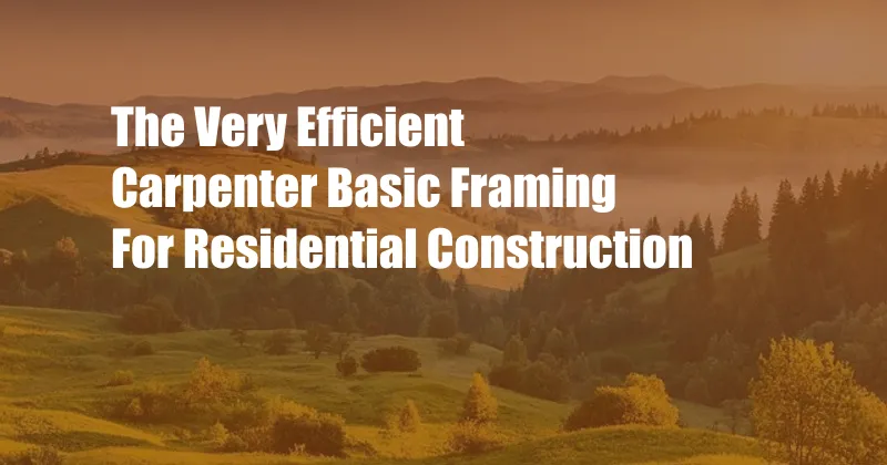 The Very Efficient Carpenter Basic Framing For Residential Construction