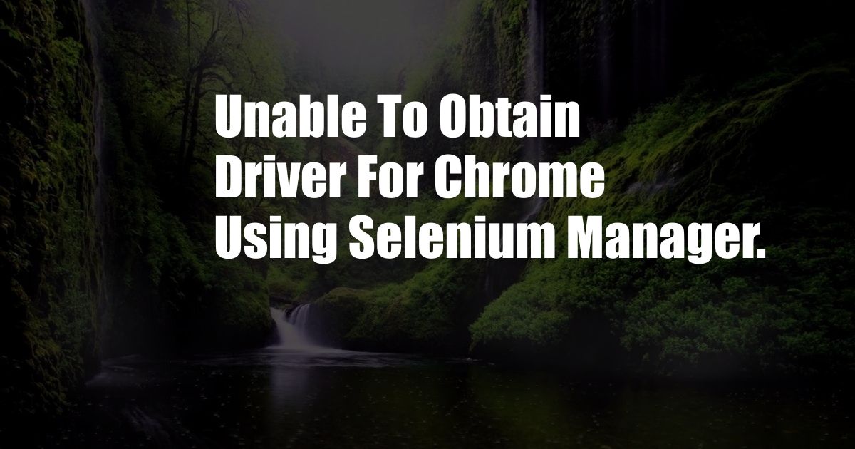 Unable To Obtain Driver For Chrome Using Selenium Manager.