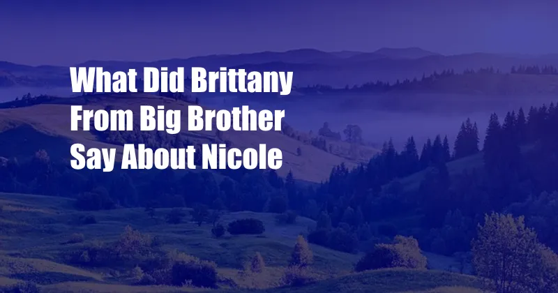 What Did Brittany From Big Brother Say About Nicole