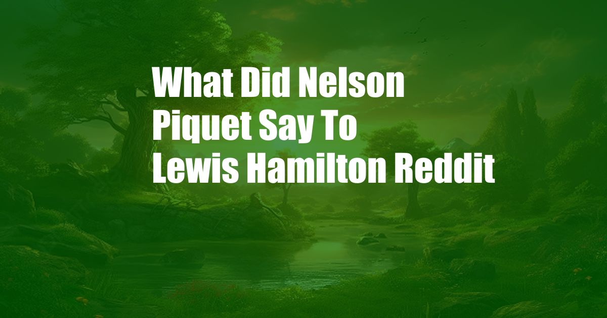 What Did Nelson Piquet Say To Lewis Hamilton Reddit