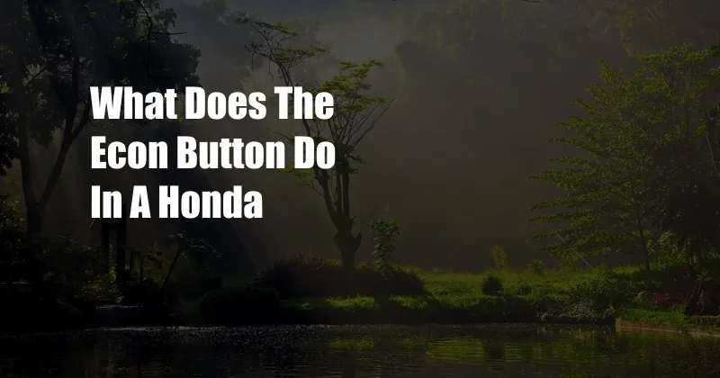 What Does The Econ Button Do In A Honda