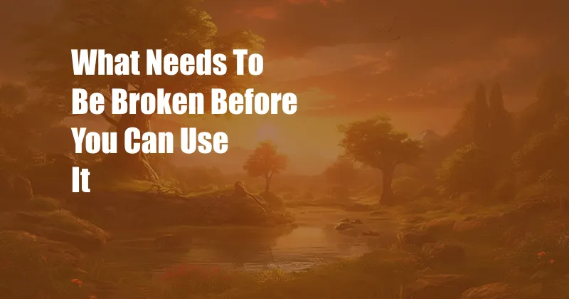 What Needs To Be Broken Before You Can Use It