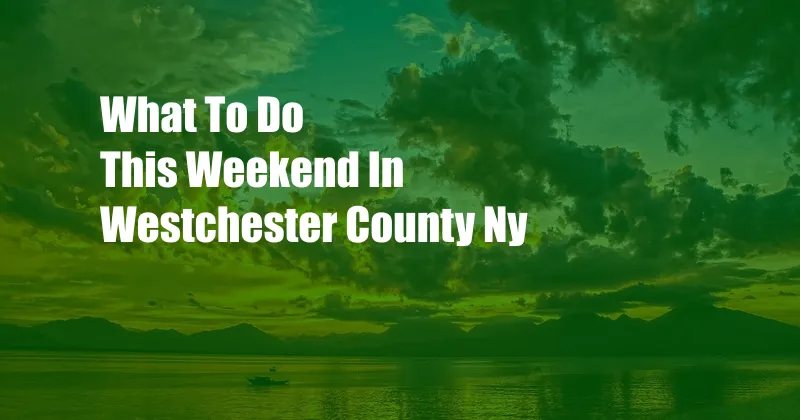 What To Do This Weekend In Westchester County Ny