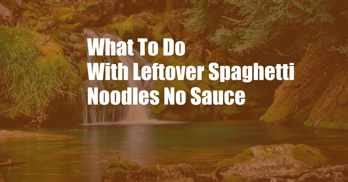 What To Do With Leftover Spaghetti Noodles No Sauce