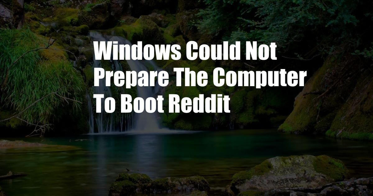 Windows Could Not Prepare The Computer To Boot Reddit