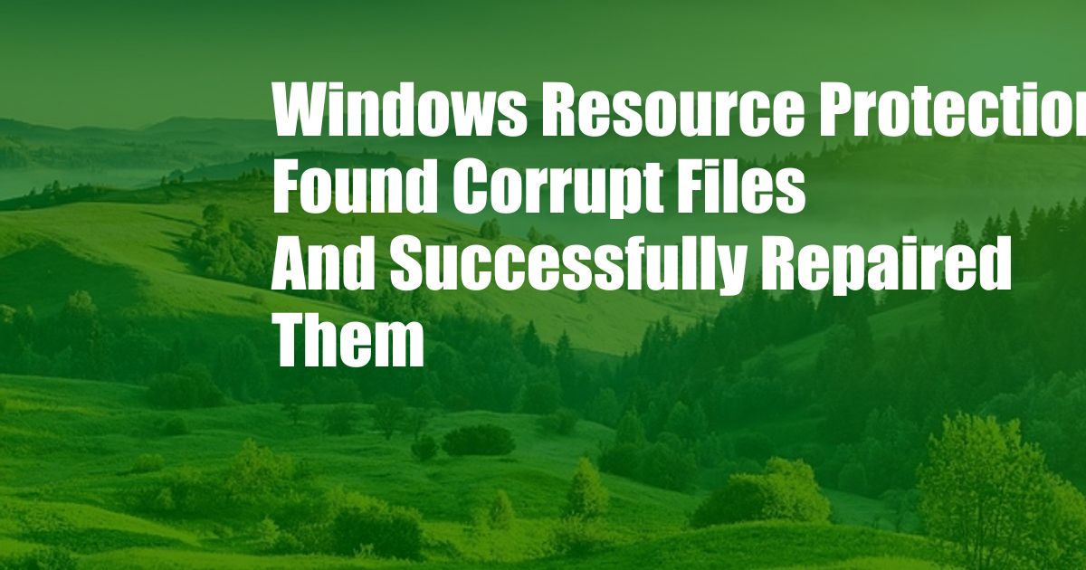 Windows Resource Protection Found Corrupt Files And Successfully Repaired Them