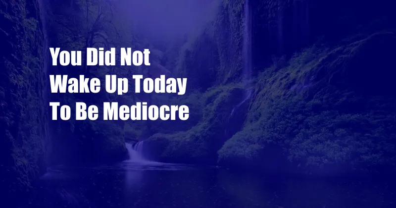 You Did Not Wake Up Today To Be Mediocre