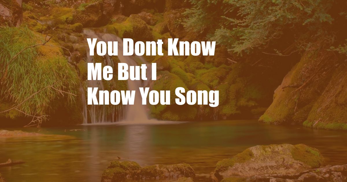 You Dont Know Me But I Know You Song