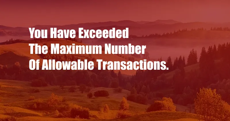 You Have Exceeded The Maximum Number Of Allowable Transactions.