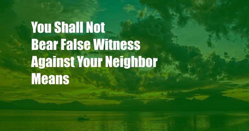 You Shall Not Bear False Witness Against Your Neighbor Means